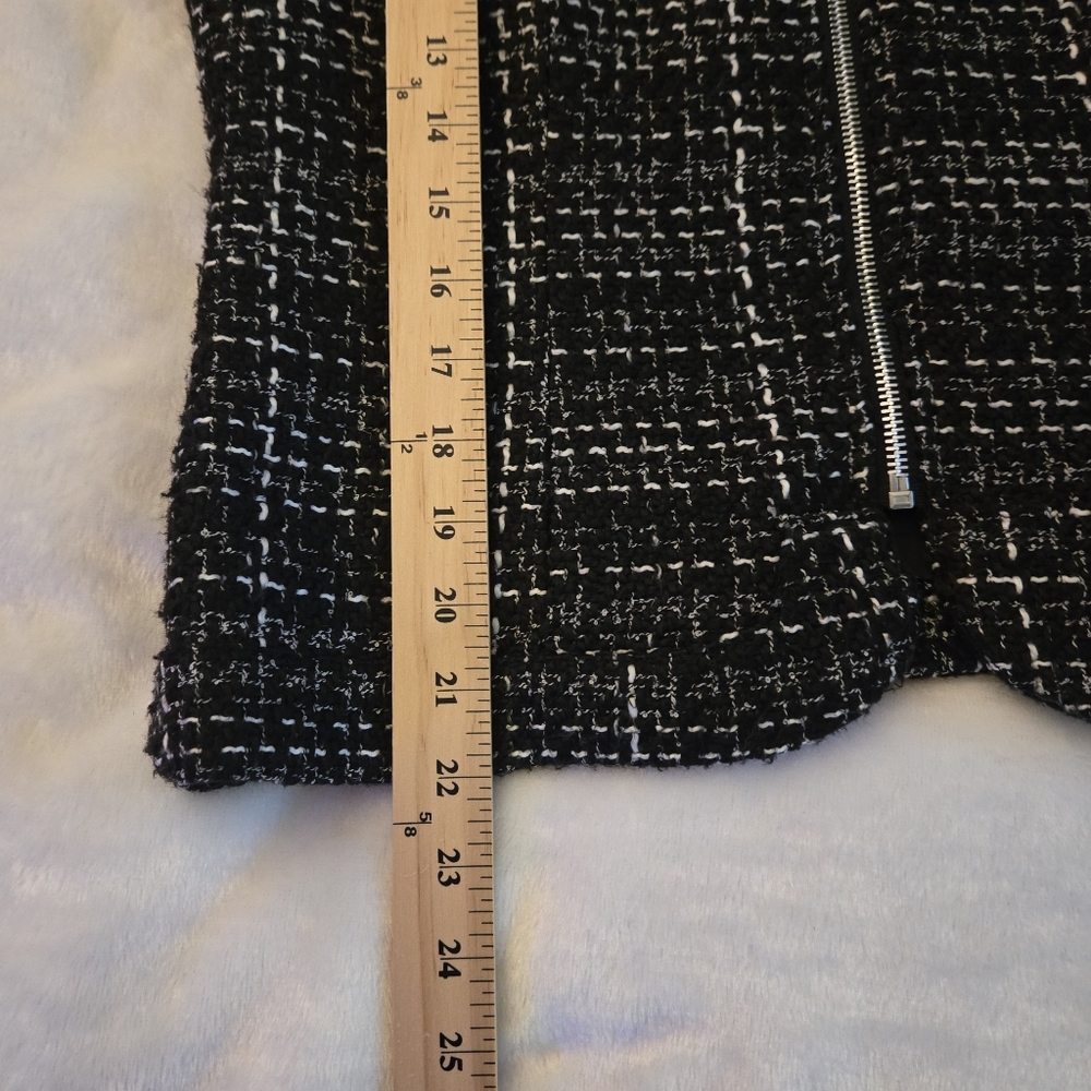 Trenz Jacket Treed Black White Ruffle Collar Zipper Size Medium Plaid Career - Picture 5 of 5